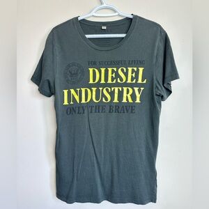 Diesel Size M Charcoal Tee with Vibrant Yellow Text